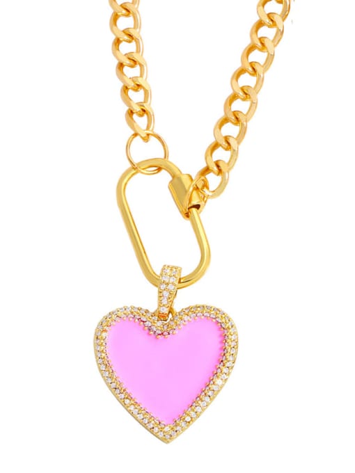 Pink Brass Enamel Heart Minimalist Necklace