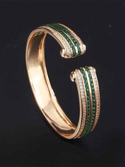 Emerald Brass Cubic Zirconia Geometric Luxury Cuff Bangle
