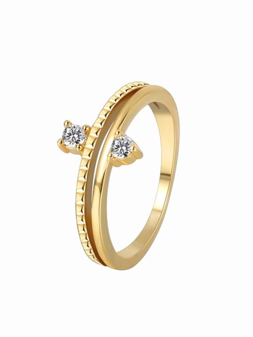 Gold Zircon Ring Brass Cubic Zirconia Geometric Minimalist Stackable Ring