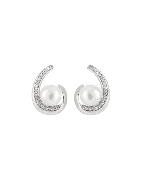 DAKA 925 Sterling Silver Imitation Pearl Geometric Minimalist Stud Earring 3
