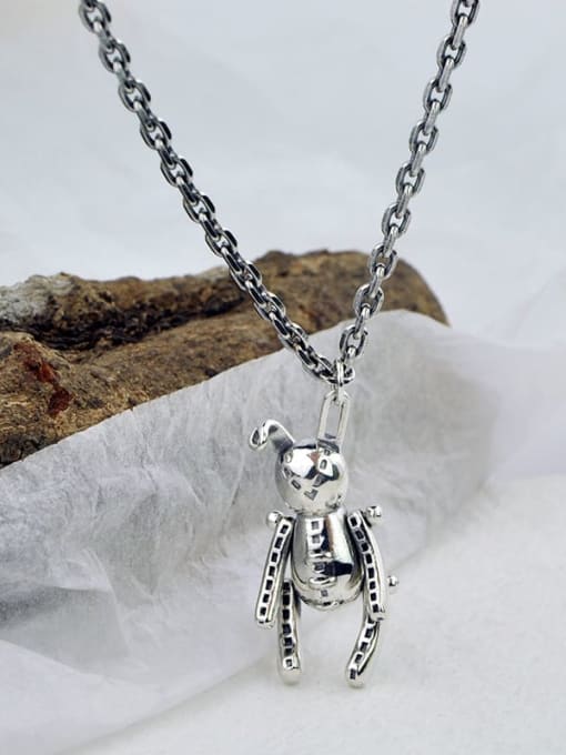 xl067 Vintage Sterling Silver With Platinum Plated Simplistic rabbit Necklaces
