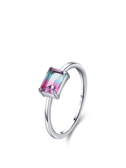 MODN 925 Sterling Silver Tourmaline Rectangle Classic Band Ring