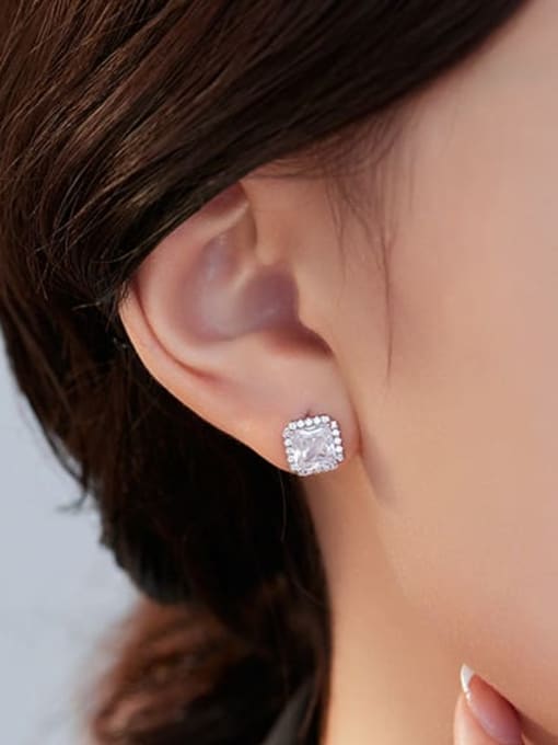 BeiFei Minimalism Silver 925 Sterling Silver Cubic Zirconia Square Dainty Stud Earring 1