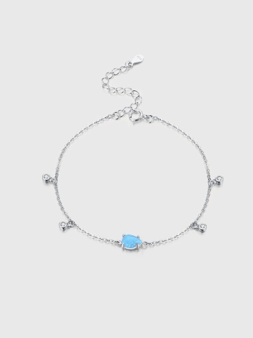 MODN 925 Sterling Silver Opal Heart Minimalist Link Bracelet