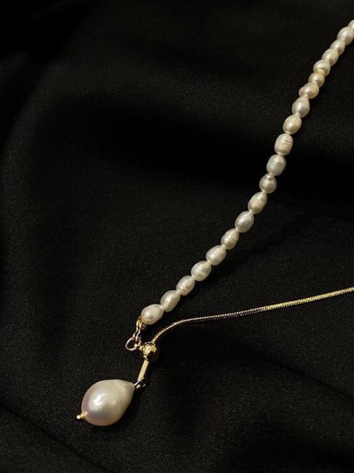 A TEEM Titanium Steel Imitation Pearl Tassel Minimalist Lariat Necklace 0
