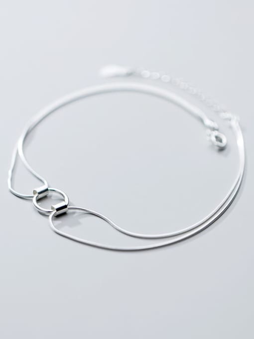 Rosh 925 sterling silver simple geometric circle double layer snake bone chain foot Anklet 1