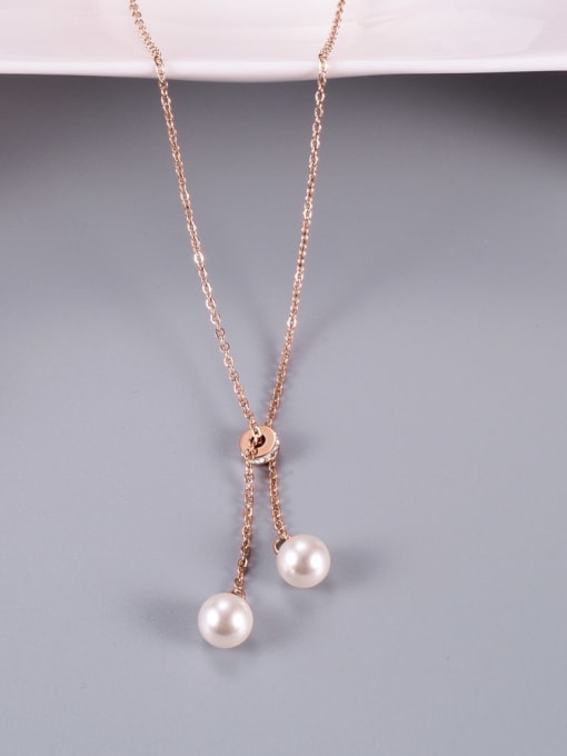 A TEEM Titanium Imitation Pearl Tassel Minimalist Necklace 3
