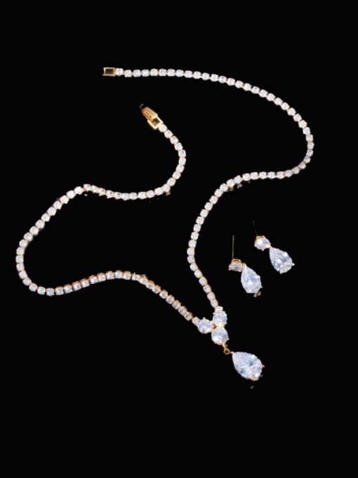 2-piece set Brass Cubic Zirconia  Luxury Geometric Earring and Necklace Set