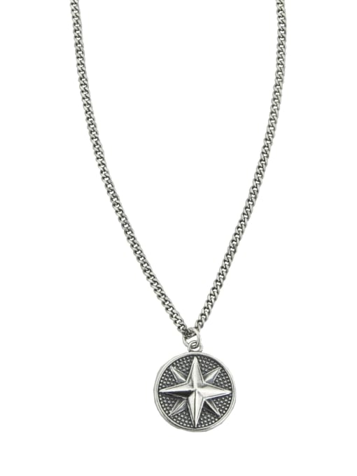 SHUI Vintage Sterling Silver With  Simplistic Round Compass Pendant Necklaces 2
