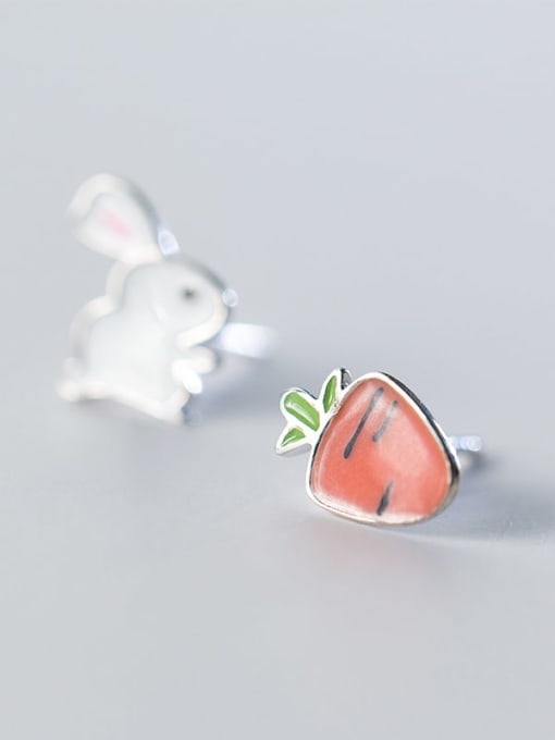 Rosh 925 Sterling Silver Enamel  Cute Carrot rabbit  Stud Earring 1