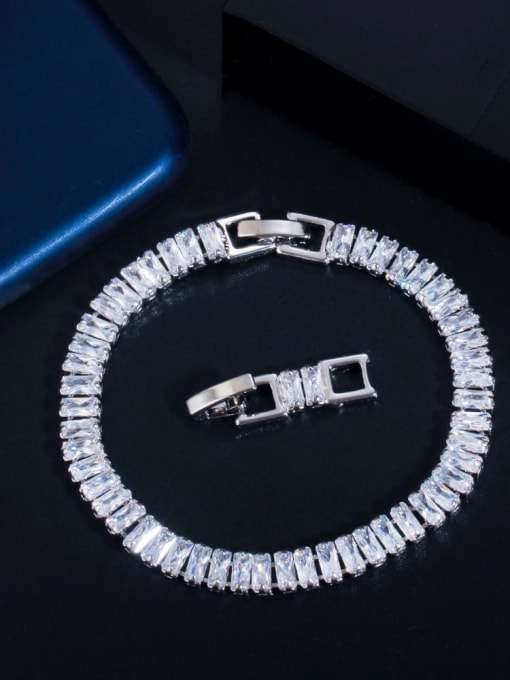 L.WIN Brass Cubic Zirconia Luxury Geometric  Earring Braclete and Necklace Set 3