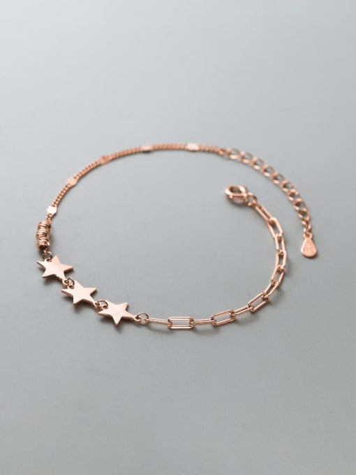 Rose Gold 925 Sterling Silver Pentagram Minimalist Asymmetrical  Chain Bracelet