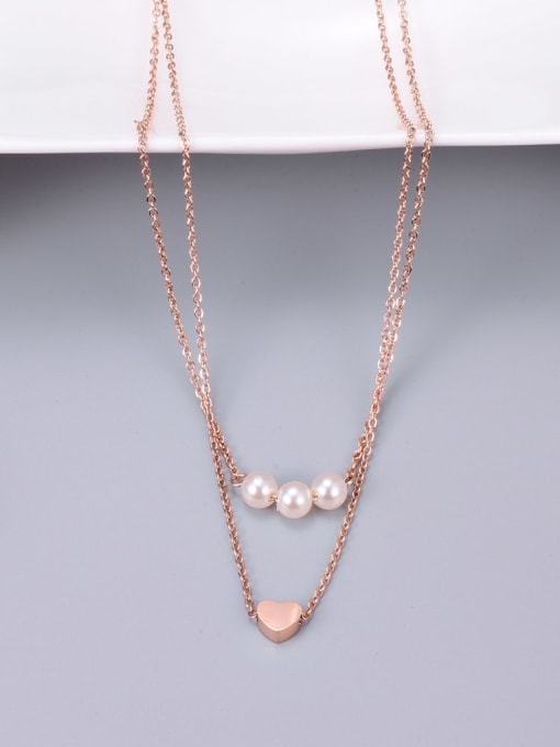 A TEEM Titanium Imitation Pearl White Heart Minimalist Multi Strand Necklace 1