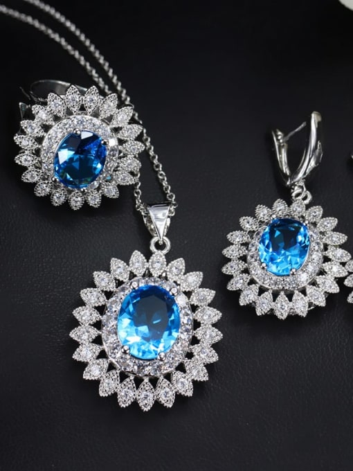 Sea blue ring size 6 Brass Cubic Zirconia  Dainty Geometric Earring Ring and Necklace Set