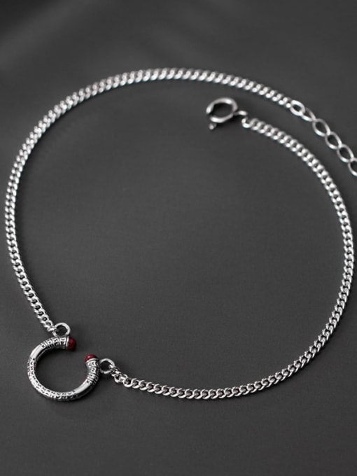 Rosh 925 Sterling Silver Vintage Texture Circle Trend Chain Anklet 3