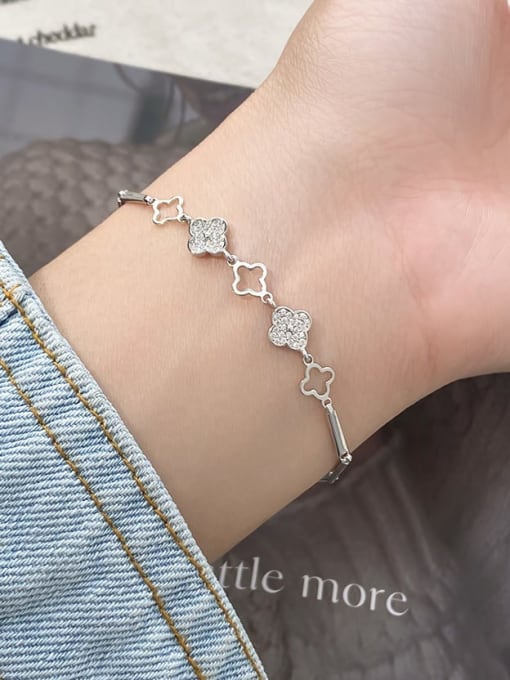 Rosh 925 Sterling Silver Cubic Zirconia Clover Dainty Link Bracelet 1