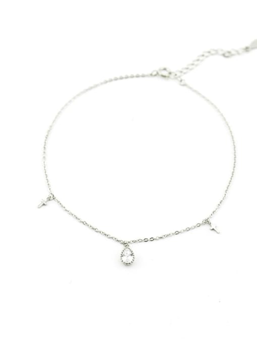 XBOX 925 Sterling Silver Cubic Zirconia Water Drop Minimalist  Anklet 0