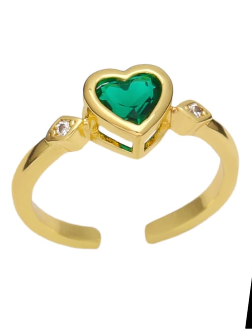A Brass Glass Stone Heart Minimalist Band Ring