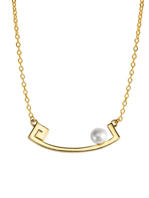 SILVER MI 925 Sterling Silver Imitation Pearl Geometric Vintage Necklace 3
