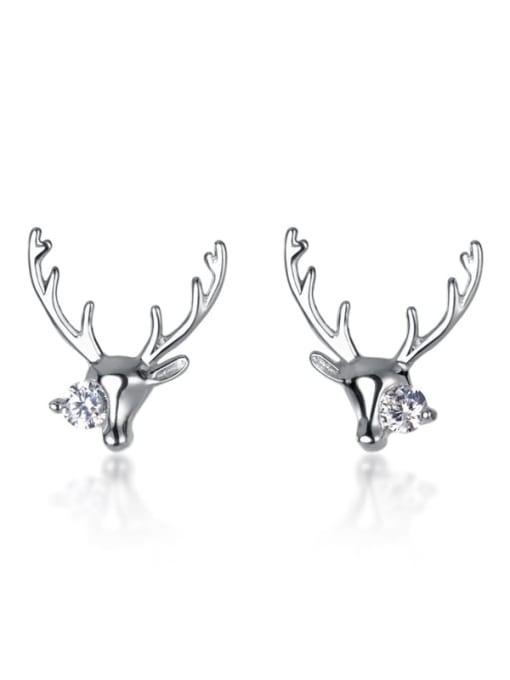 Rosh 925 Sterling Silver Cubic Zirconia White Deer Minimalist Stud Earring 0