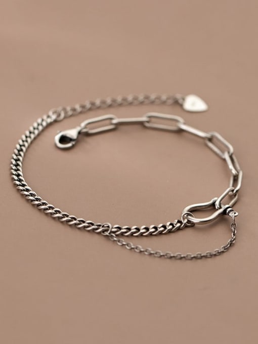 Rosh 925 Sterling Silver  Vintage Asymmetric chain  Link Bracelet 2