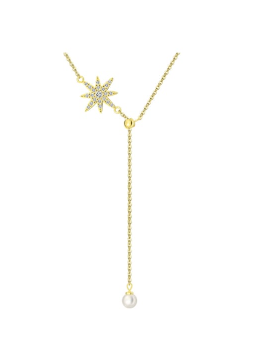 14K  gold ,1.71g 925 Sterling Silver Cubic Zirconia Flower Dainty Lariat Necklace