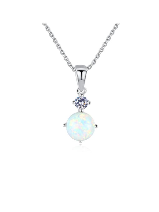 CCUI 925 Sterling Silver Opal blue simple Square Pendant Necklace 0