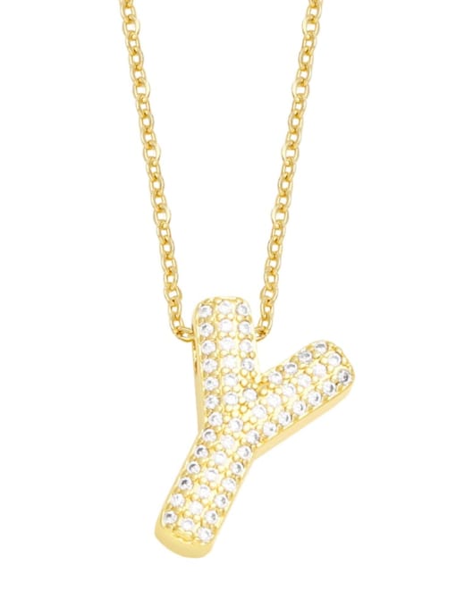 Y Brass Cubic Zirconia Letter Trend Necklace