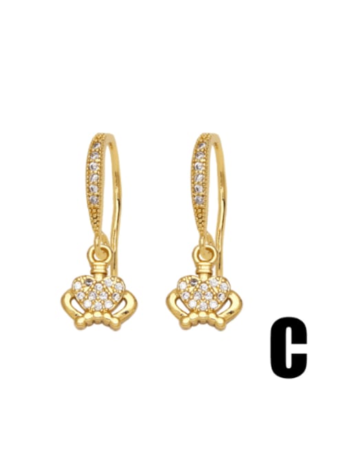 C Brass Cubic Zirconia Crown Vintage Huggie Earring