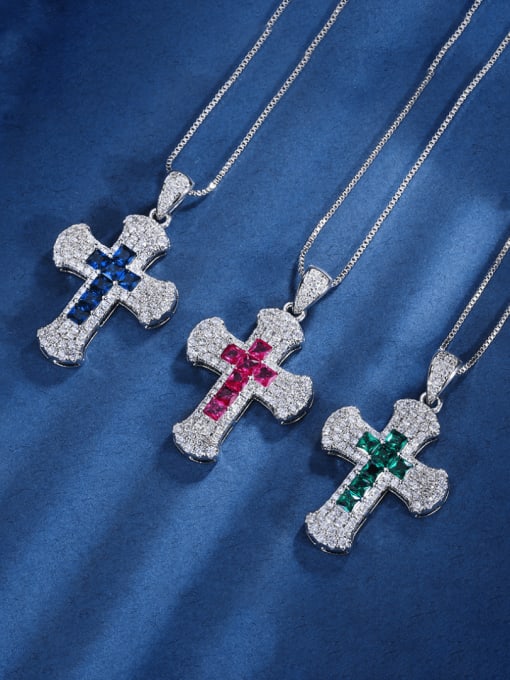 ROSS Brass Cubic Zirconia Cross Vintage Regligious Necklace