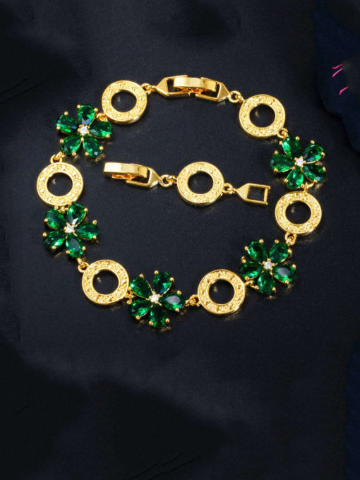 green Copper Cubic Zirconia Flower Luxury Bracelet