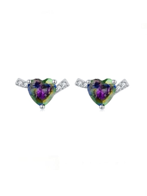 colour 925 Sterling Silver Cubic Zirconia Heart Dainty Stud Earring