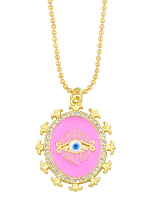 Pink Brass Rhinestone Enamel Evil Eye Vintage Necklace