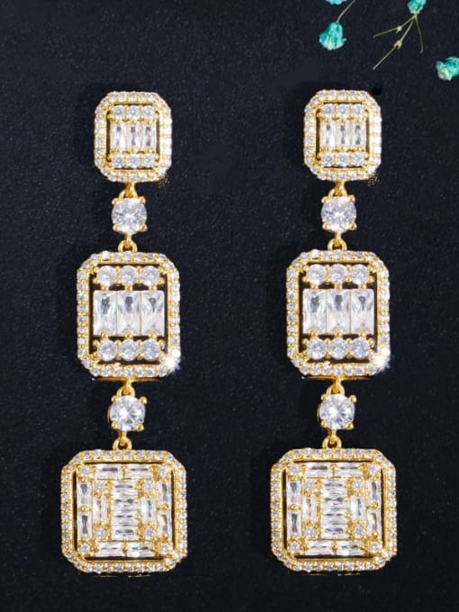 Gold Brass Cubic Zirconia Geometric Luxury Drop Earring