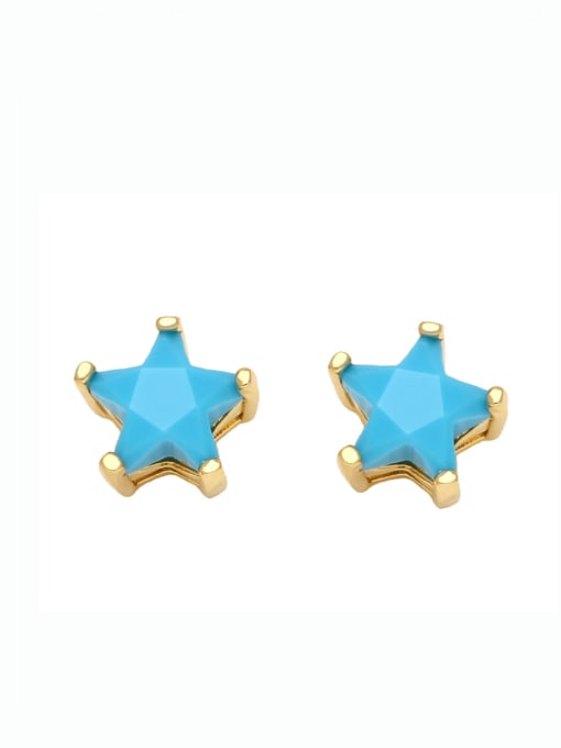 Blue pine Brass Cubic Zirconia Pentagram Vintage Stud Earring