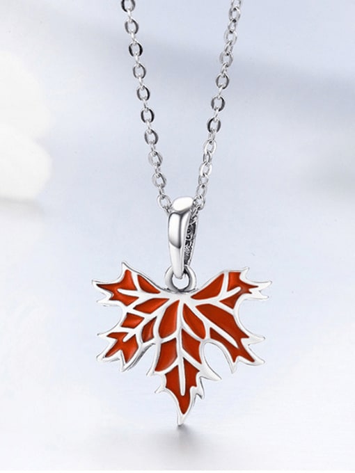 Deep Autumn Maple Leaf (with Necklace) 925 Sterling Silver Enamel Minimalist Leaf  Pendant