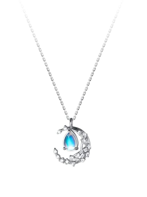 Rosh 925 Sterling Silver Cubic Zirconia Water Drop Minimalist  Moon Pendant Necklace 2