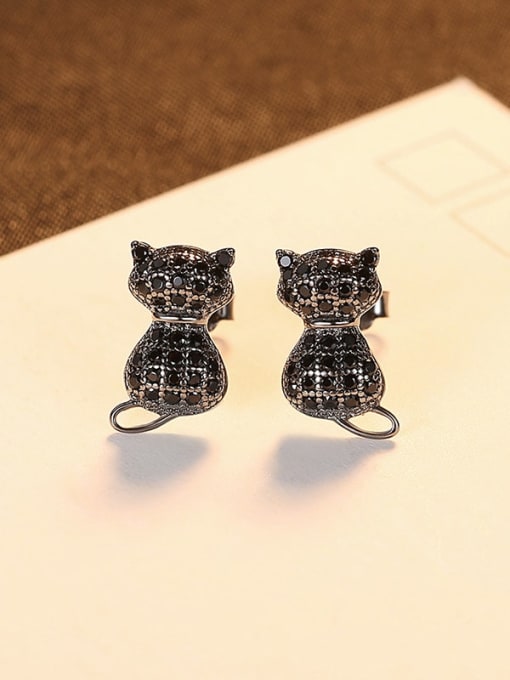 Black 23A10 925 Sterling Silver Cubic Zirconia Mouse Cute Stud Earring