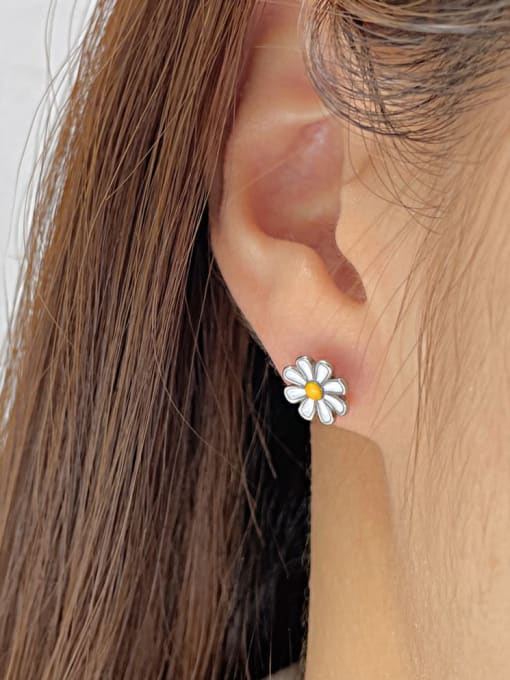 Open Sky Titanium Steel Enamel Flower Minimalist Stud Earring 1