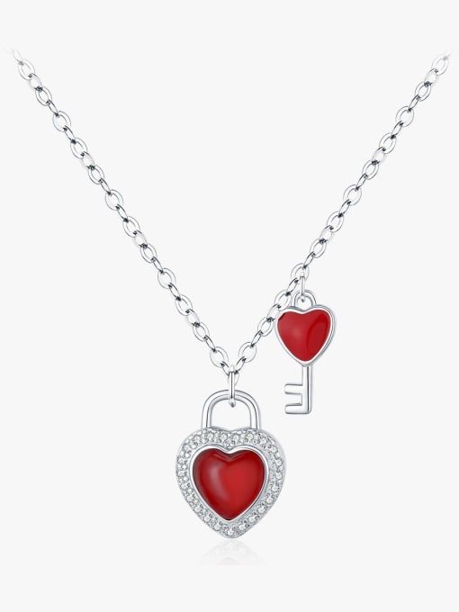 S925 pure silver 925 Sterling Silver Cubic Zirconia Enamel Heart Minimalist Necklace