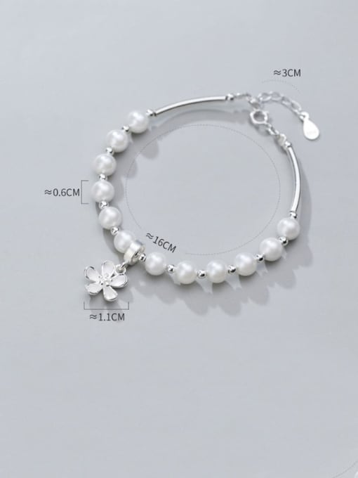 Rosh 925 sterling silver Simple  imitation pearl flowers bracelet 2