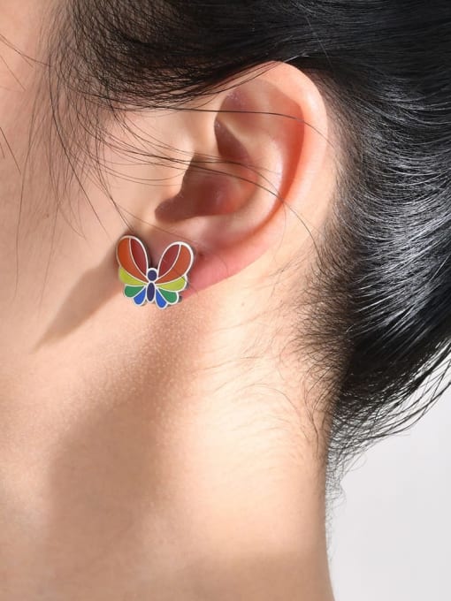 CONG Stainless steel Enamel Butterfly Minimalist Stud Earring 1