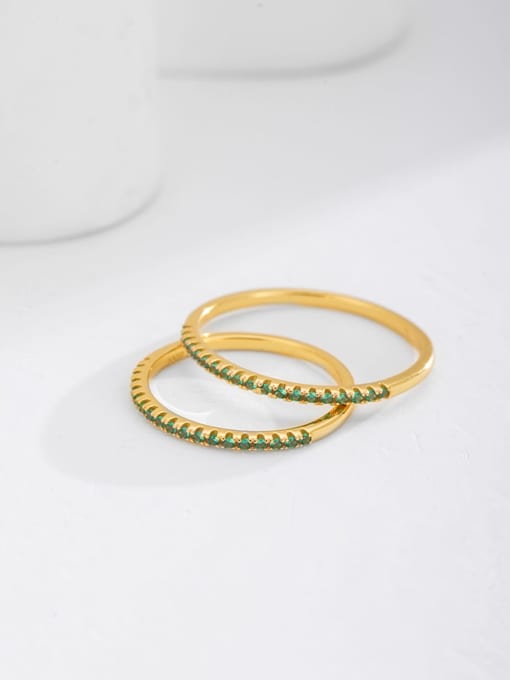 Gold +green 925 Sterling Silver Rhinestone Geometric Minimalist Band Ring