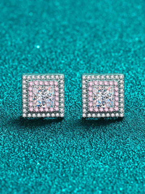 A pair of 1.2 carats (60 points each) 925 Sterling Silver Moissanite Geometric Classic Stud Earring