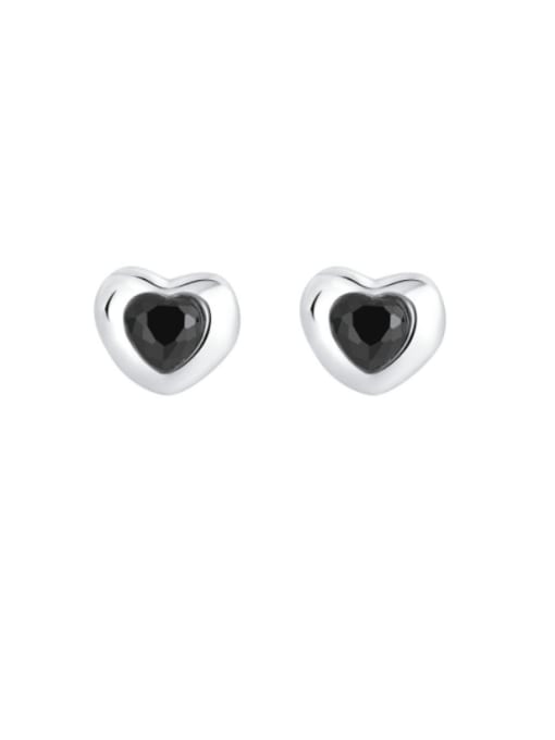 KDP1198 black 925 Sterling Silver Cubic Zirconia Heart Minimalist Stud Earring