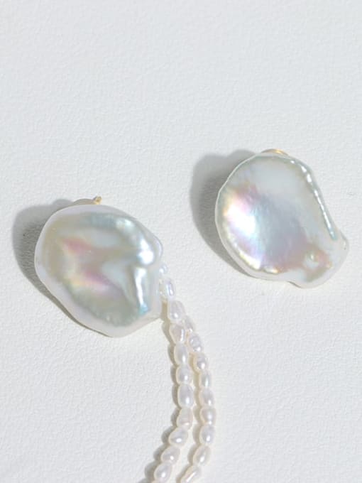 RAIN Brass Freshwater Pearl Asymmetry Tassel Minimalist Drop Earring 1