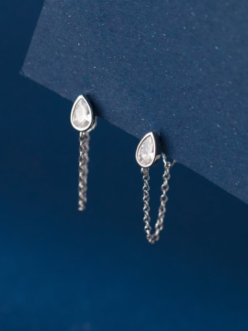 Rosh 925 Sterling Silver Glass Stone Water Drop Minimalist Threader Earring 0