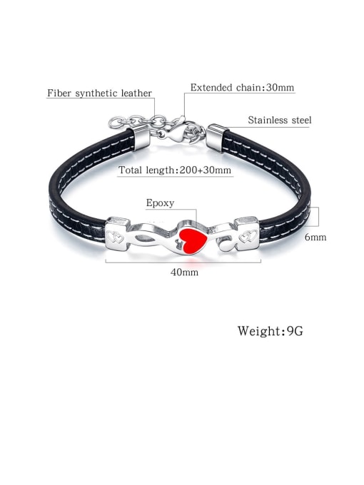 Open Sky Titanium Black Leather Heart Minimalist Bracelets 2