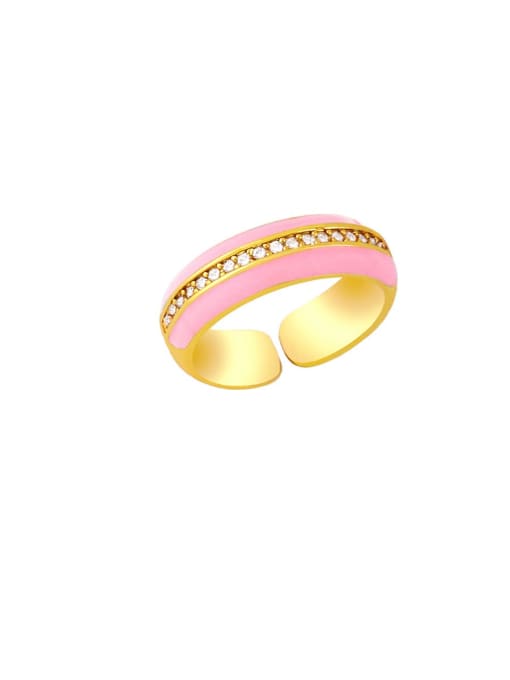 Pink Brass Enamel Geometric Hip Hop Band Ring