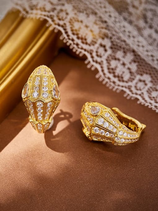 Golden White Eyes Brass Cubic Zirconia Snake Luxury Cluster Earring